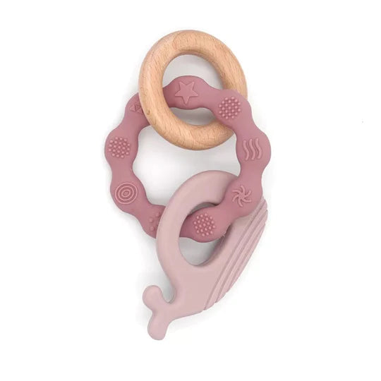 Mordillo de madera y silicona rosa