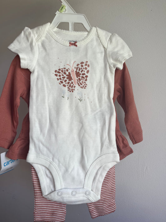 Set 3 piezas saco body y pantalón Mariposa 3M