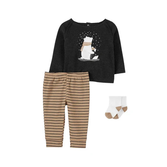 Set 3 piezas pelele, remera y medias Oso 3M