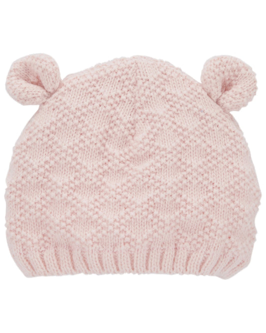 Gorro tejido con orejas, diseño oso rosa